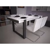 Table à manger extensible Loft blanc brillant design industriel pour salle à manger